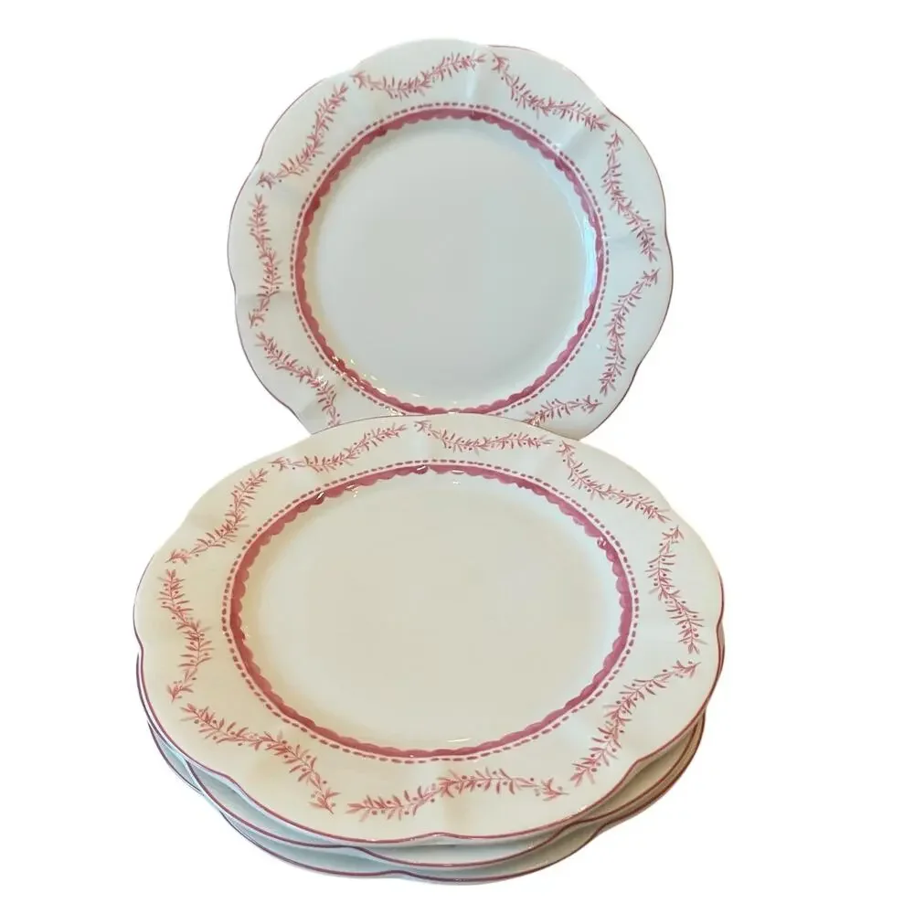 Monterey Bay Porcelain Christmas Dinner Plates 10.5in Pink & White Set of 3 NEW